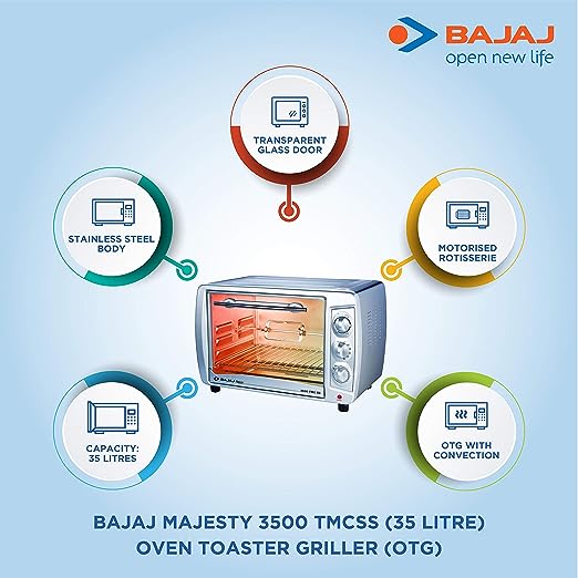 Bajaj 3500 Tmcss Toaster Grill Oven (Silver,35 Liters),2000 Watts Bajaj 3500 Tmcss Toaster Grill Oven (Silver,35 Liters),2000 Watts
